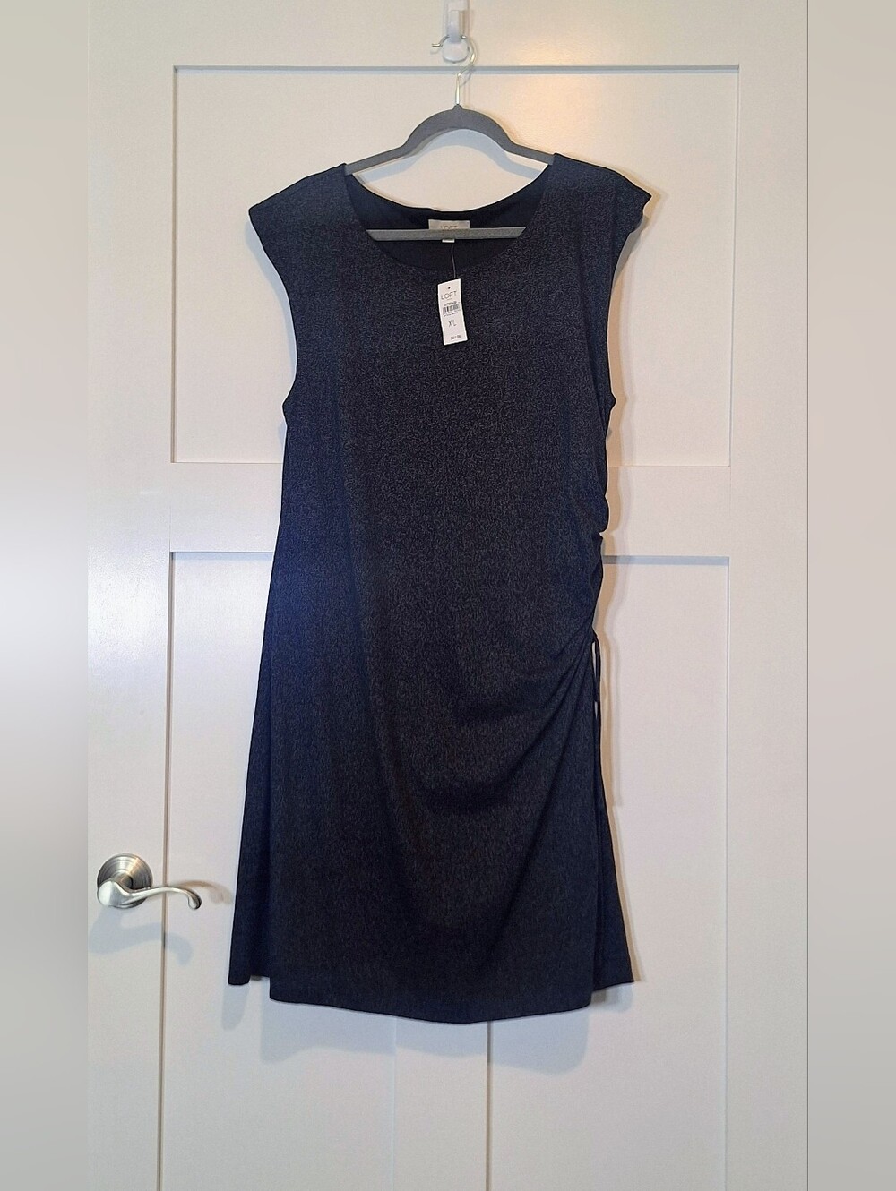 Loft Ruched Side W/Tie Cap Sleeves Midi Dress Stretch Charcoal Size XL New